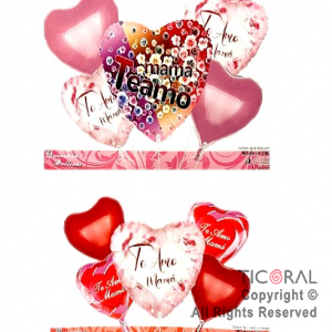 SET DE GLOBOS METALIZADO TE AMO MAMA 5 UNIDADES MODELOS SURTIDOS X 1